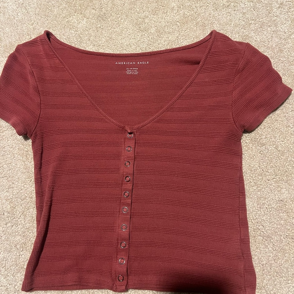 American Eagle Outfitters Women's Burgundy Button-Down Shirt
